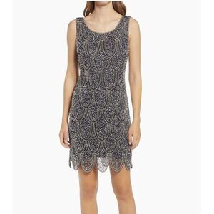 Pizarro Nights Dress Size 4 Gray Metallic Carbon Beaded Sequins Cocktail‎ Mini